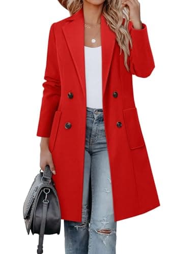 CHICZONE Women's Mid-Length Notch Lapel Double Breasted Wool Coat Winter Overwear — A-red