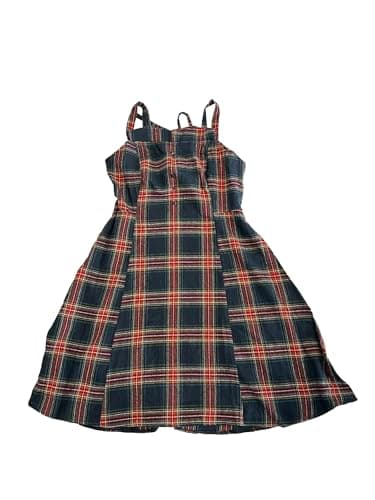 Women's Plaid A-Line Overall Dress — Navy Blue Green
