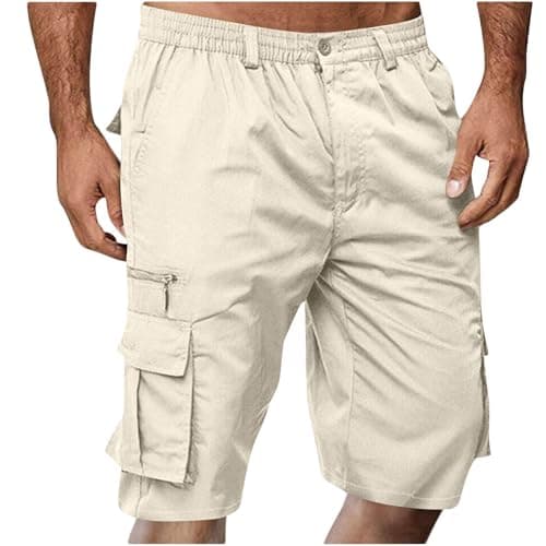 2024 Summer Mens Elastic Waist Cargo Shorts with Pockets — 01# Beige