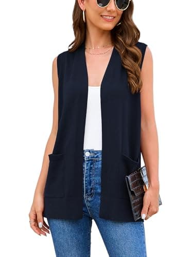 Veryoung Women's 2025 Sleeveless Knit Cardigan Vests with Cozy Pockets (S-3XL) — A05-navy_blue-sleeveless