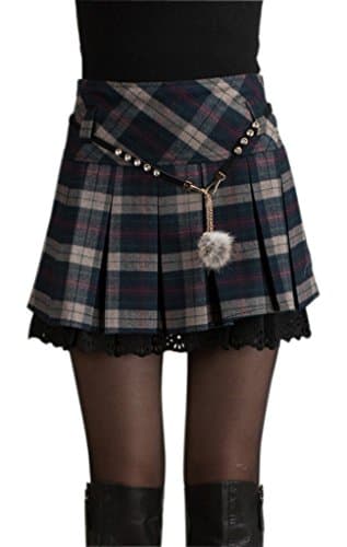 Chouyatou Women's Plaid Wool Blend A-Line Pleated Skirt with Side Zipper — Gray
