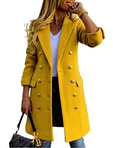 Women's Double Breasted Wool Coat for Fall and Winter — Yellow
