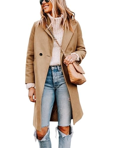 Tanming Women's Mid-Length Wool Blend Notch Lapel Trench Coat — Khaki