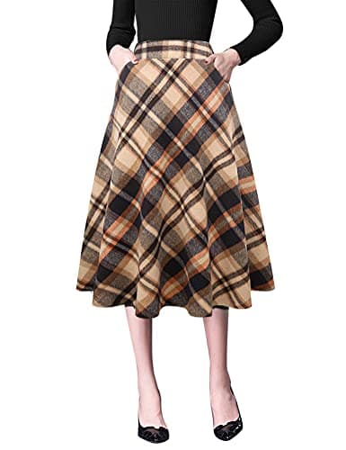 Women's High Waist Wool A-line Midi Skirt — Brown