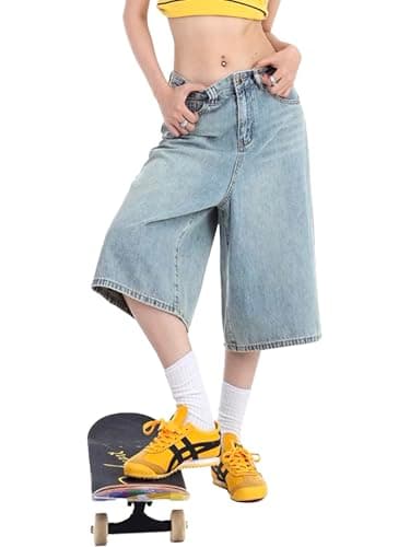 EMMIOL Women's Wide Leg Denim Jorts Shorts Y2K Summer Style — 2 Retro Blue