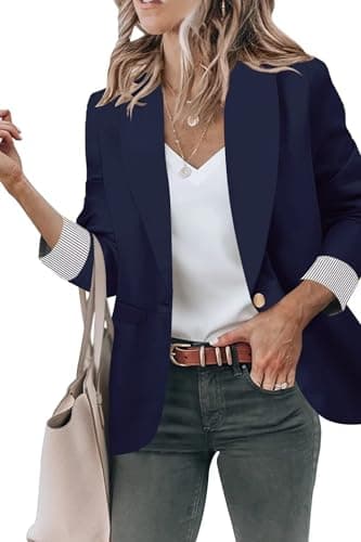 Women's Open Front Blazer Jackets with Pockets — #1 Navy Blue