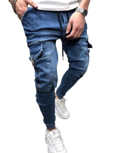 Slim Fit Drawstring Cargo Jeans for Men