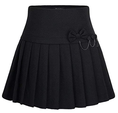 Chouyatou Women's Plaid Wool Blend A-Line Pleated Skirt with Side Zipper — 65black