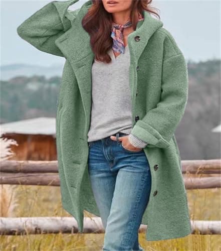Chouuya Women's Winter Casual Long Wool Coat with Hood