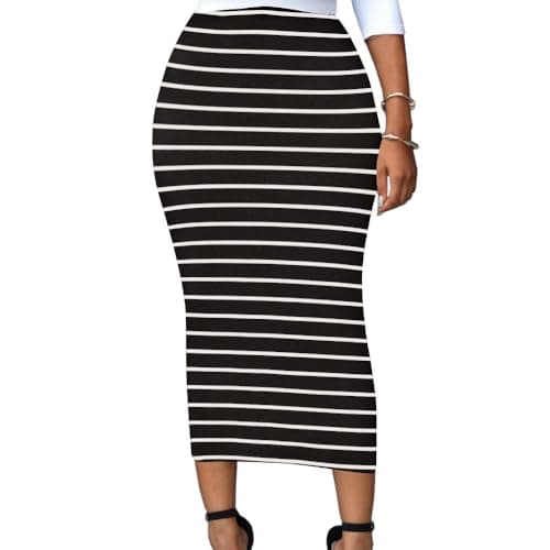 Lrady Women's High Waist Slim Maxi Pencil Skirts for Night Out Party — Striped