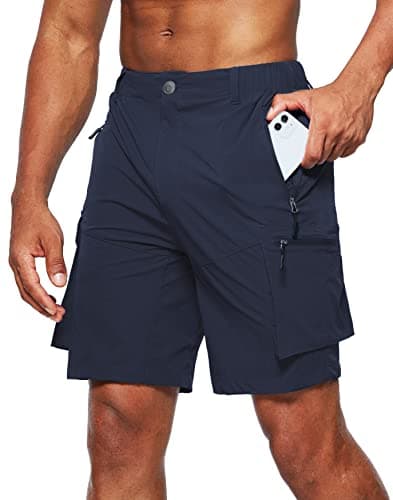 Men's Pudolla Quick-Dry Hiking Cargo Shorts with Multi Pockets for Camping and Travel — Navy