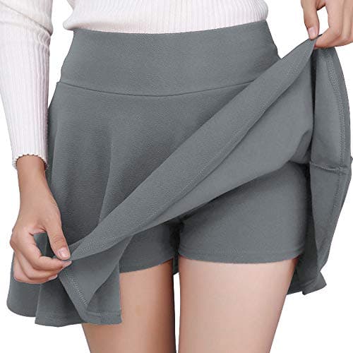 DJT Women's Flared Pleated Mini Skater Skirt with Shorts — Grey