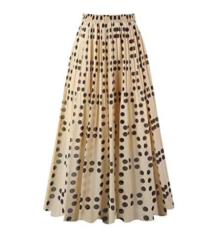 Chic Women's Chiffon Pleated A-Line Midi Skirt — Champagne Dot