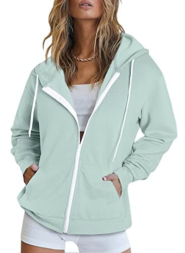 Women's Zip Up Hoodie Sweatshirt Jacket Coat — A Mint Green