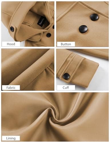 Tanming Women's Warm Double Breasted Wool Pea Coat with Hood