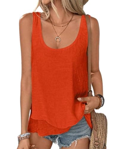 IDEAL SanXun Women's Linen Tank Tops Sleeveless Square Neck Casual Vest Shirt