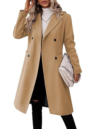Danedvi Women's Slim Fit Double Breasted Pea CoatWinter Jacket — Camel