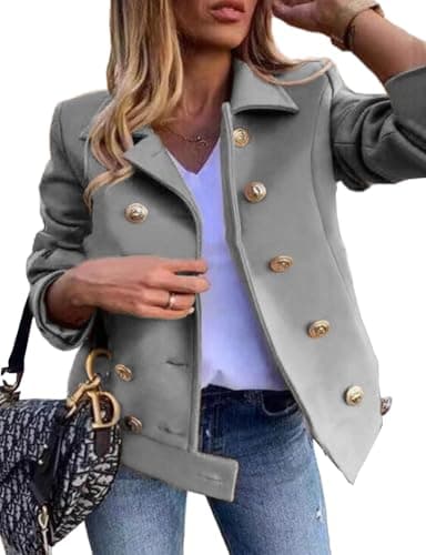 IDEALSANXUN Women's Cropped Wool Peacoat Trench Coat Casual Outwear — Grey