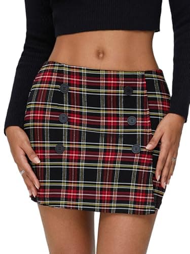 Plaid Bodycon Mini Skirts for Women: Trendy Winter Y2K Fashion — Black Red