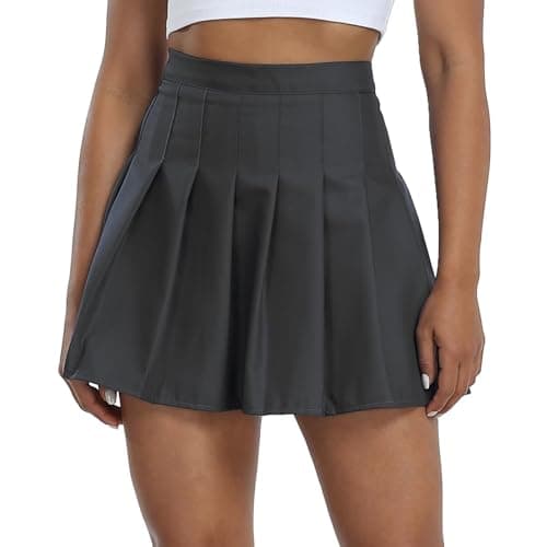 Tivifox Women's High-Waisted Pleated Skirt with Shorts Mini Skorts — Dark Grey
