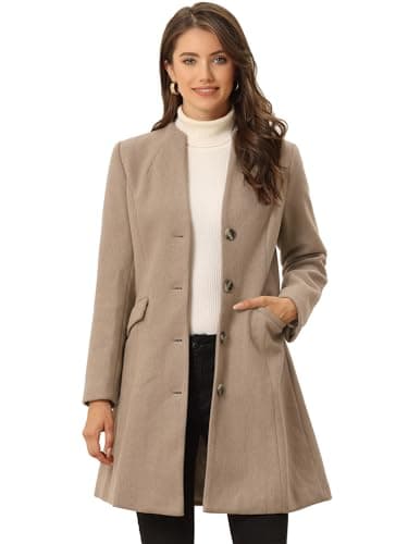 Allegra K Women's Elegant V-Neck Winter Overcoat — Brown