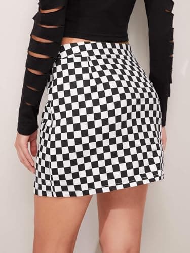 WDIRARA Women's Elegant Mid-Waist Plaid O-Ring Zipper Mini Skirt