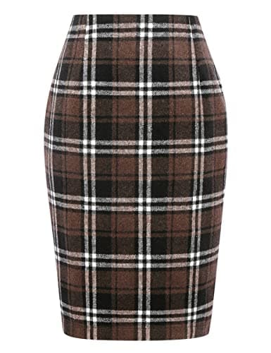 2024 Fall/Winter Plaid Midi Skirt for Women — Coffee