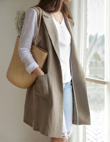 Lightweight Linen Vest Sleeveless Blazer Jacket