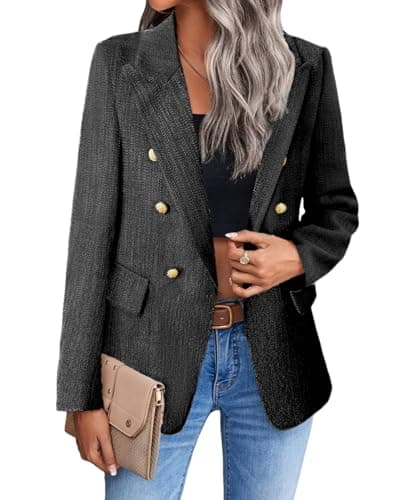 Mina Self 2025 Women's Spring Plaid Tweed Lapel Blazer Jacket with Pockets — 3-tweed/Black