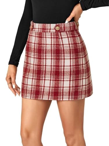 Vrtige Women's High Waist Zipper Plaid Mini Skirt