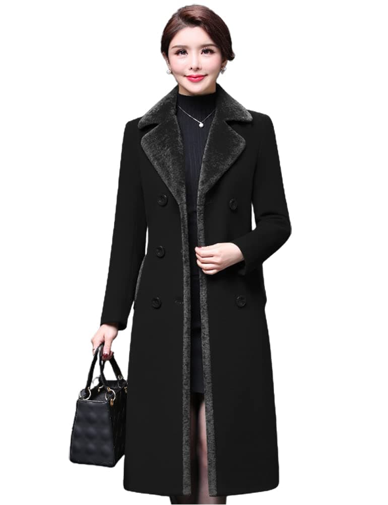Women's Wool Peacoat with Fur Collar by IDEALSANXUN
