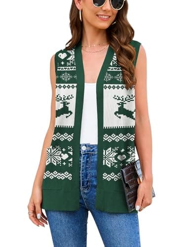 Veryoung Women's 2025 Sleeveless Knit Cardigan Vests with Cozy Pockets (S-3XL) — B02-christmas_green-sleeveless