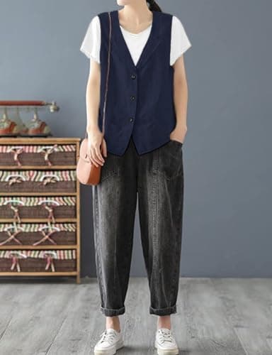 Linen Vest for Women: Casual Sleeveless Blazer