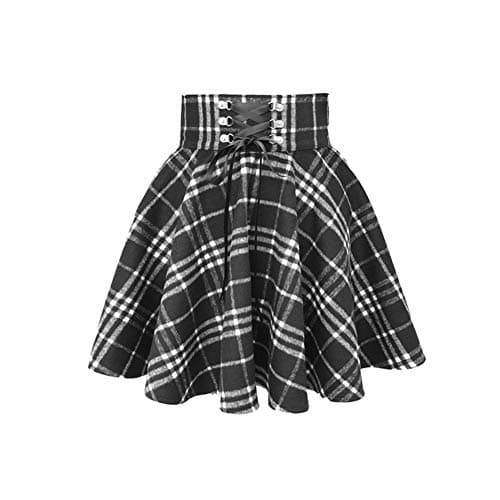 YANOOLH Women's Plaid A-line School Skirt — Black