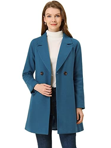 Allegra K Women's Notched Lapel Double Breasted Winter Coats — Dark Blue Grey