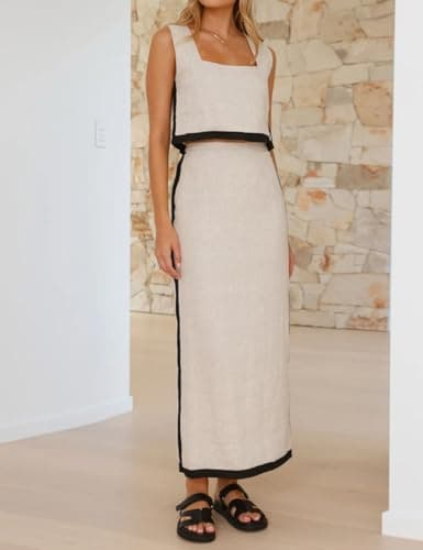 IDEALSANXUN Women's Summer Linen Tank Top & Maxi Skirt Set