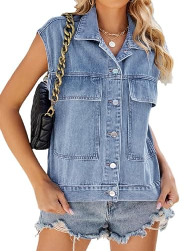 IDEALSANXUN Women's Casual Oversized Sleeveless Denim Jacket
