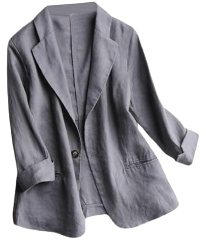 SOMTHRON Women's Casual Linen 3/4 Sleeve Blazer Jacket — Grey