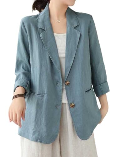 Cotton Linen Blazer for Women - Spring Summer 2024 — Blue
