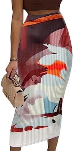 Avanova Women's Floral Print Pencil Midi High-Waisted Skirt — Red