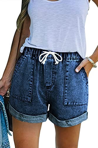 NEYOUQE Women's High-Waisted Ripped Casual Denim Shorts — A001-light Blue