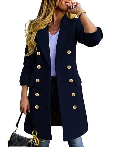 Women's Double Breasted Wool Coat for Fall and Winter — Navy