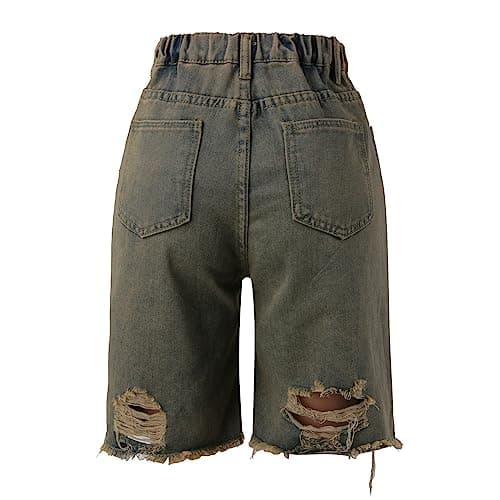 Women's Knee Length Distressed Denim Shorts