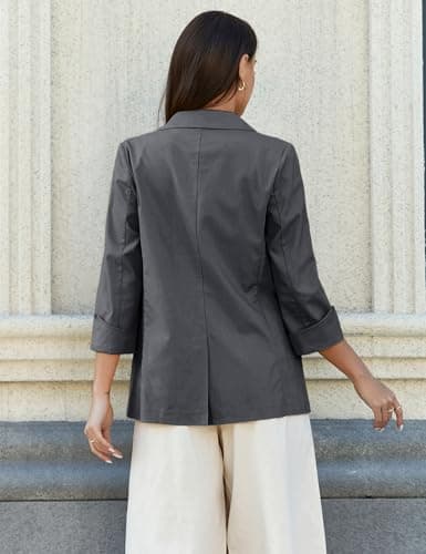 IDEALSANXUN Women's Lightweight Linen Blazer Jackets 3/4 Sleeve Spring Summer