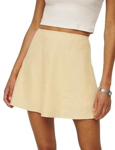 High waisted cotton linen skirt for women — Khaki