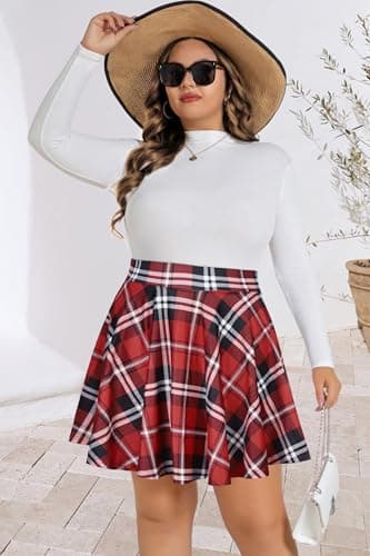 JOELLYUS Plus Size Pleated Mini Skirt for Women