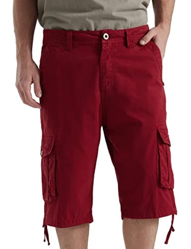 BEST SOUTH Men's Casual Long Cargo Shorts 13 Inches Relaxed Fit with Pockets — Red