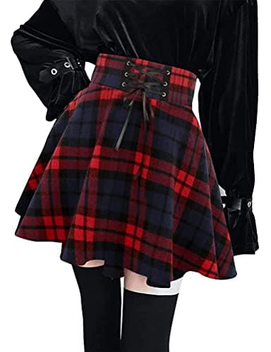 IDEALSANXUN Women's High Waist Gothic Lace-Up Pleated Mini Skirts