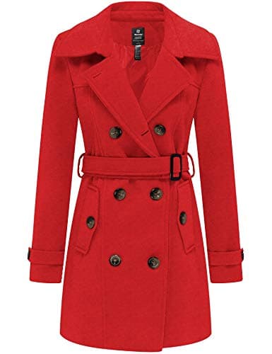 Women's Double Breasted Winter Trench Coat with Belt by Wantdo — Red