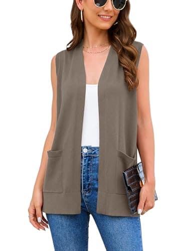 Veryoung Women's 2025 Sleeveless Knit Cardigan Vests with Cozy Pockets (S-3XL) — A04-brown_camel-sleeveless